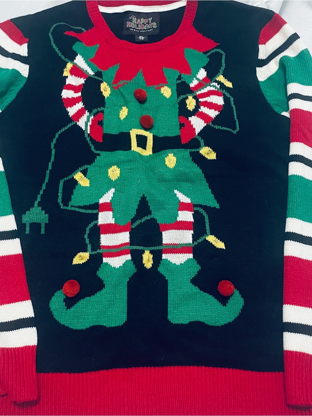 Holiday Elf Sweater with Pom Details- lights up!!